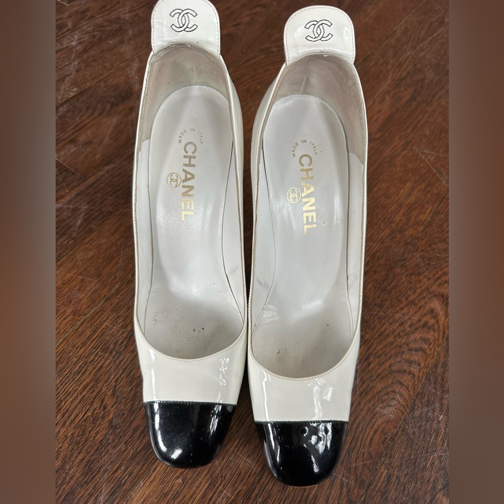Chanel black + white heels